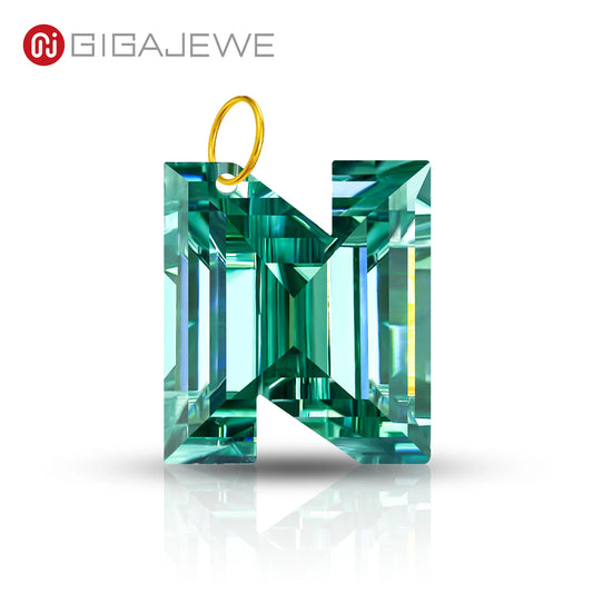 GIGAJEWE 14K Solid Gold Initial Alphabet Moissanite Necklace Custom 1ct Green Letter Pendant Charm A-Z Personalized Jewelry