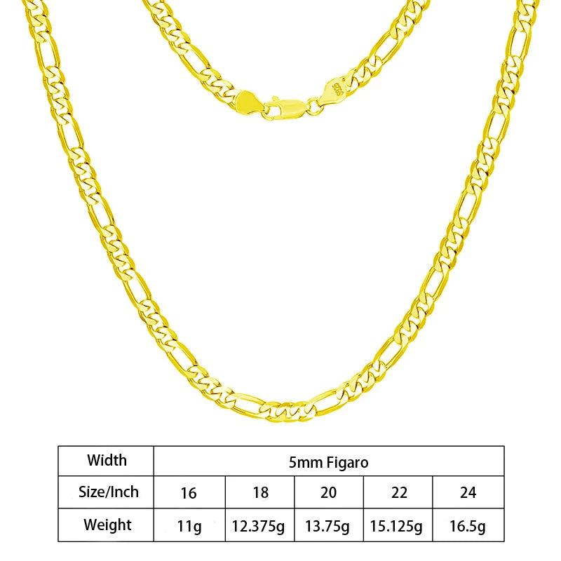 S&S 925 Sterling Silver Diamond Cut Figaro Chain Necklace — 3.3mm to 7.3mm | S&S Collection