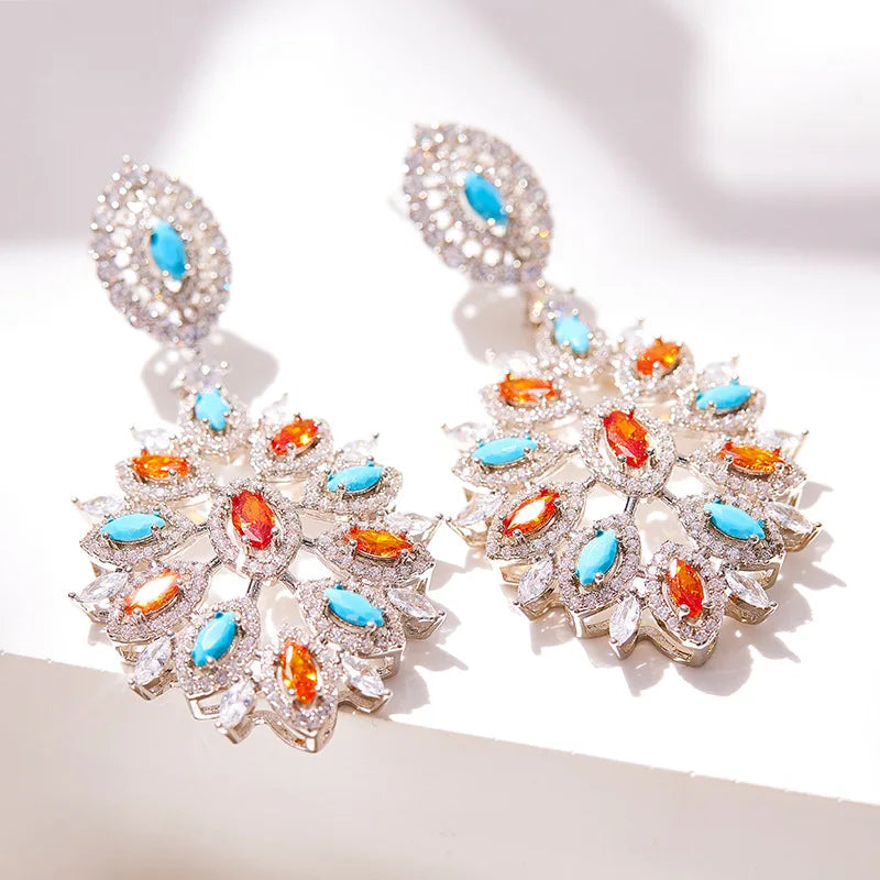Luxury Marquise-Cut Zirconia 4-Piece UAE Dubai & Nigerian Geometric Bridal Set — Rhodium Plated