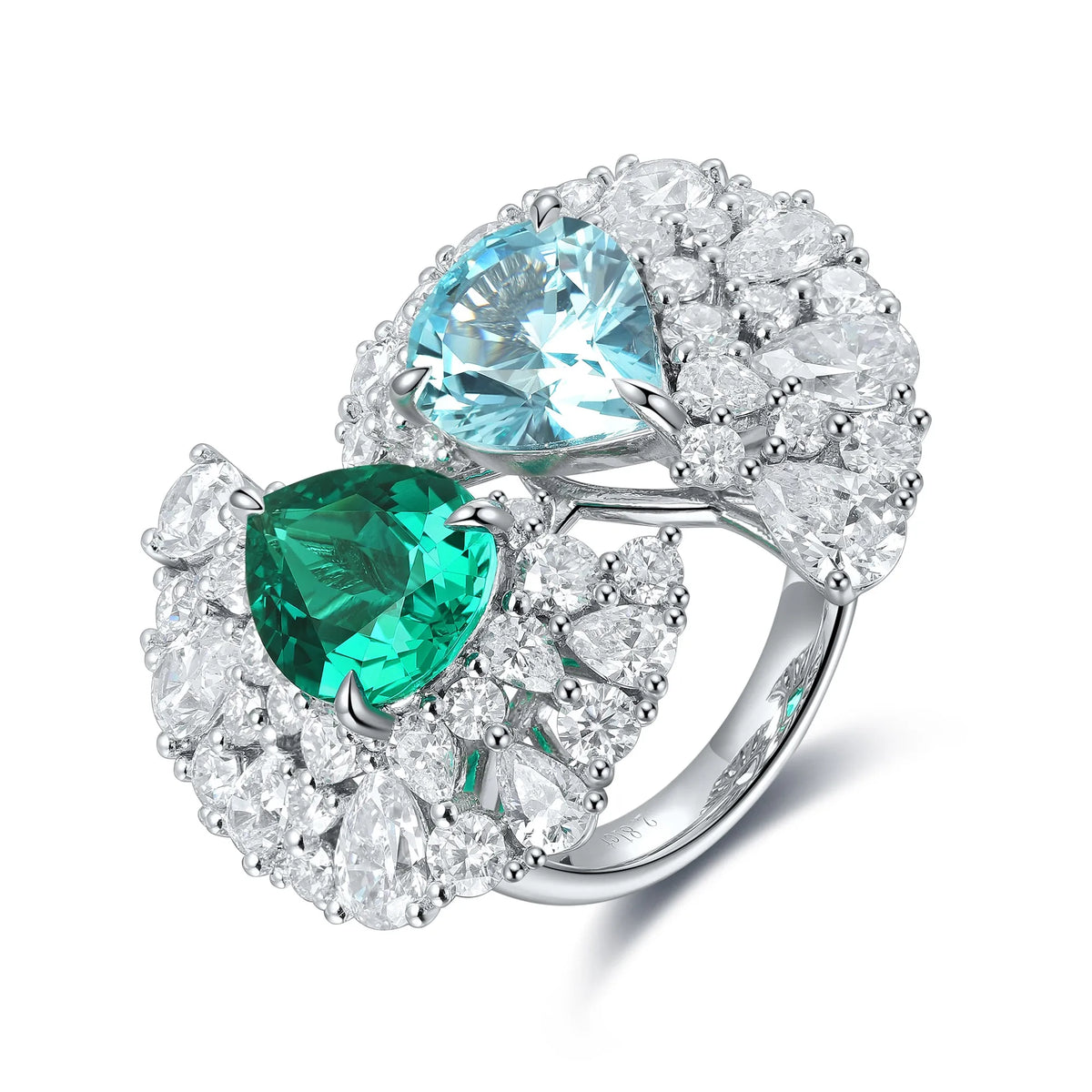 Gemfiori Jewelry Trendy High Quality S925 Silver Cultivated Emerald Sapphire Ring Unisex Engagement Ring for Wedding Party or Gift