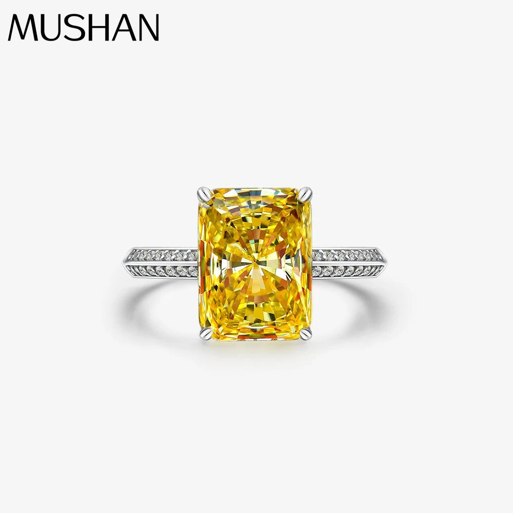 MuShan Jewelry Factory 925 Sterling Silver HighCarbon Diamond Ring for Women 9.5Carat Light Luxury Rectangular 9*12 Light Yellow