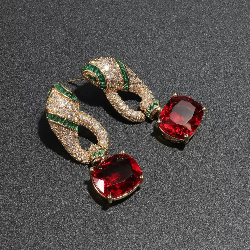 Bella Viva Luxury Red Cubic Zirconia Pendant Earrings & Necklace Set, Perfect for Wedding, Party and Special Occasions