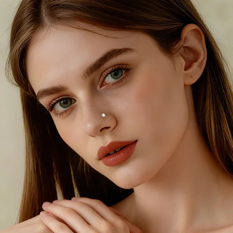 S&S 925 Silver L-Shape CZ Diamond Nose Stud | 8 Colours | Platinum & Gold