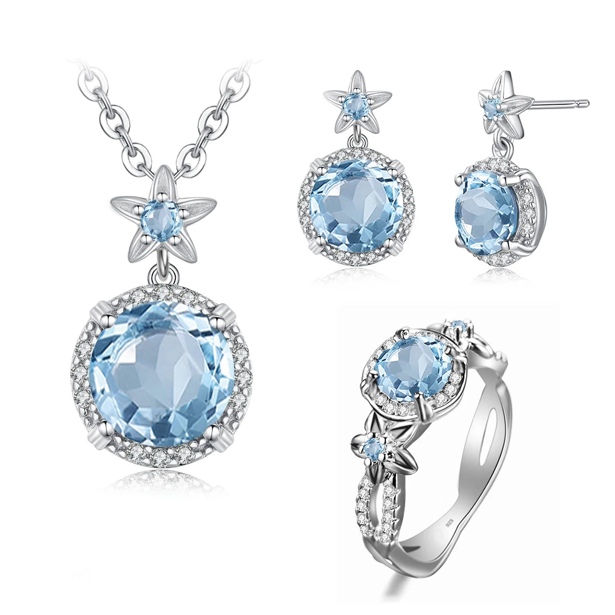 Szjinao Vintage Jewelry Manufacturer Women's Boho Flower Earrings and Pendant Set 925 Sterling Silver Emerald Engagement Style
