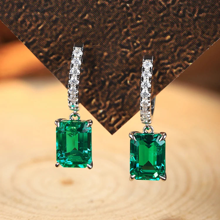 Gemfiori Luxury Wedding Lab Created Emerald Green 925 Silver Drop Earrings Ruby Sapphire Lab Gemstones Earrings for Her