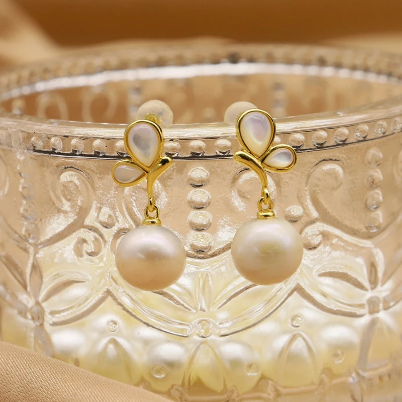 Natural Freshwater Pearl 925 Sterling Silver Earrings High Quality  Butterfly Jewelry Pearl Accessories