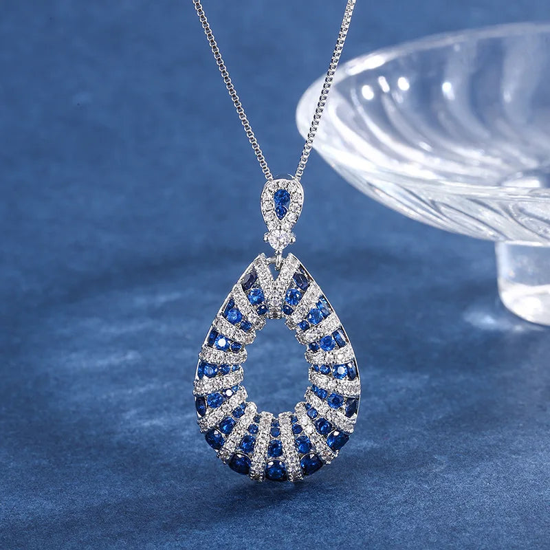 Gemfiori Korean Style Earrings Pendant Inlaid with Blue Zircon Set Personalized Design Fashionable Jewelry