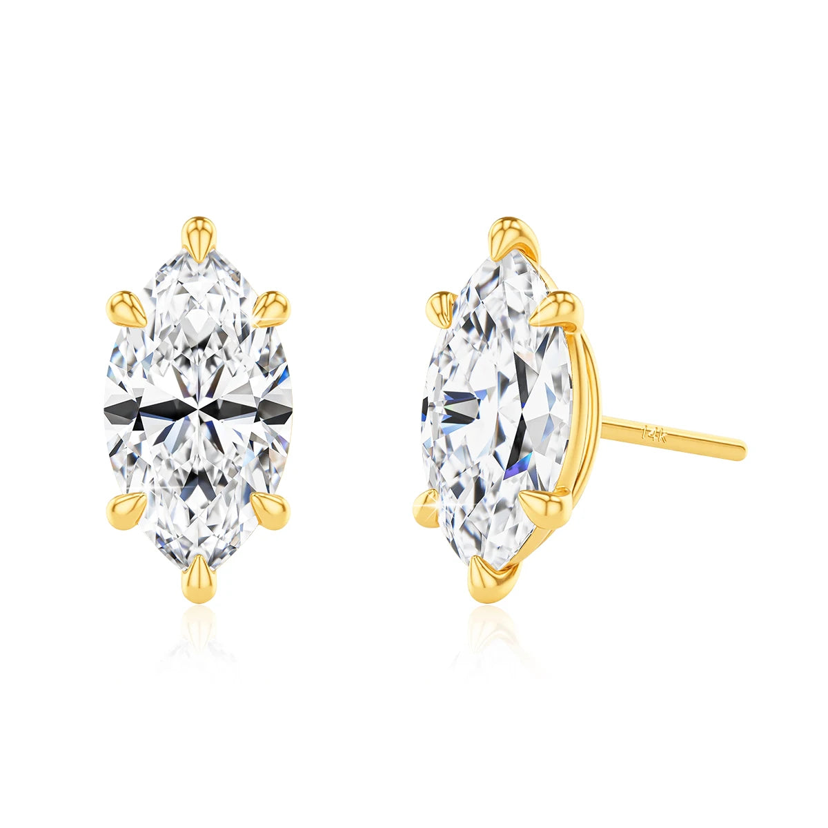 Gioiellieri Classic Luxury Jewellery 6 Prongs Woman Birthday Gift 14K Gold Marquise Cut Moissanite Diamond 0.5ct 1ct 2ct Stud Earrings