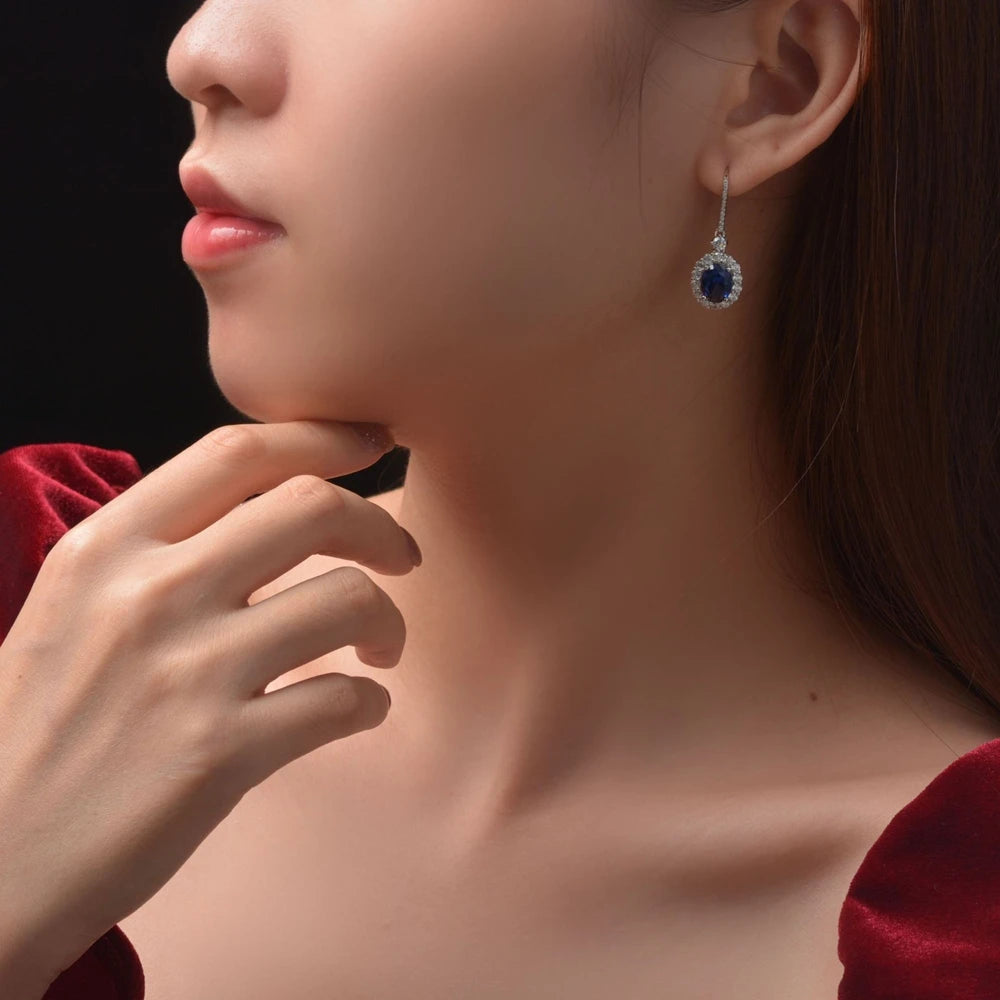 MUSHAN Jewelry Factory New 2ct Egg Shaped 7*9 Earrings European and American Light Luxury 925 Silver Lab Grown Red Sapphire