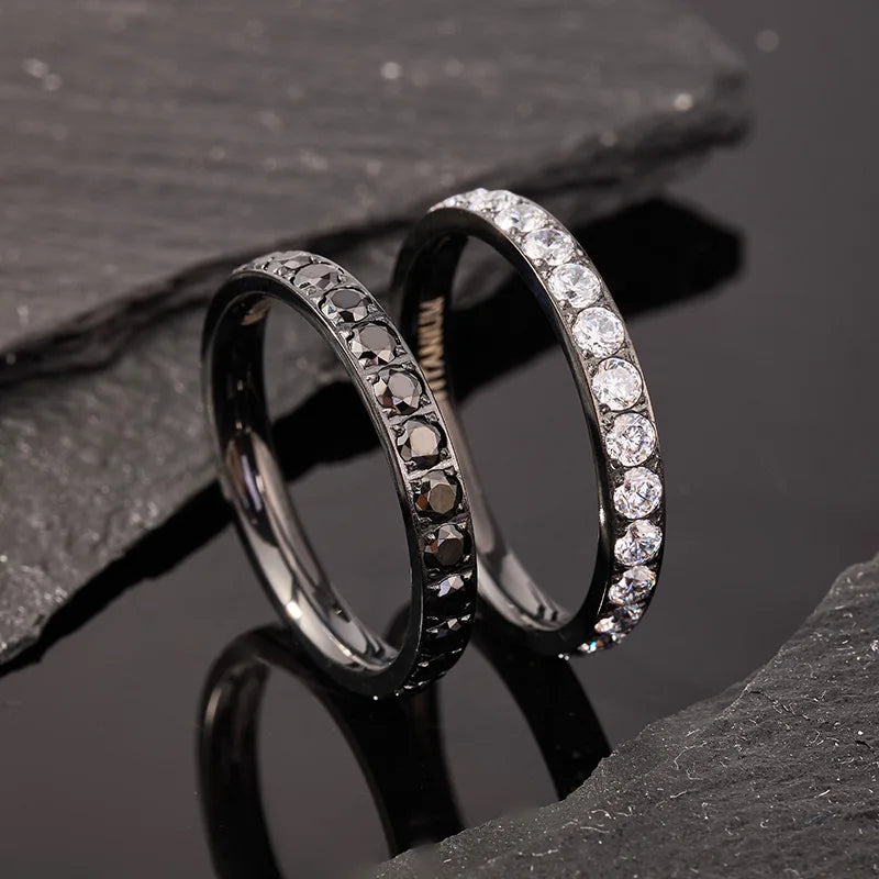 Colorful Classic Eternity Bands 3mm Titanium Silver Plated for Women Factory Price Stylish Cubic Zircon Wedding Rings Waterproof