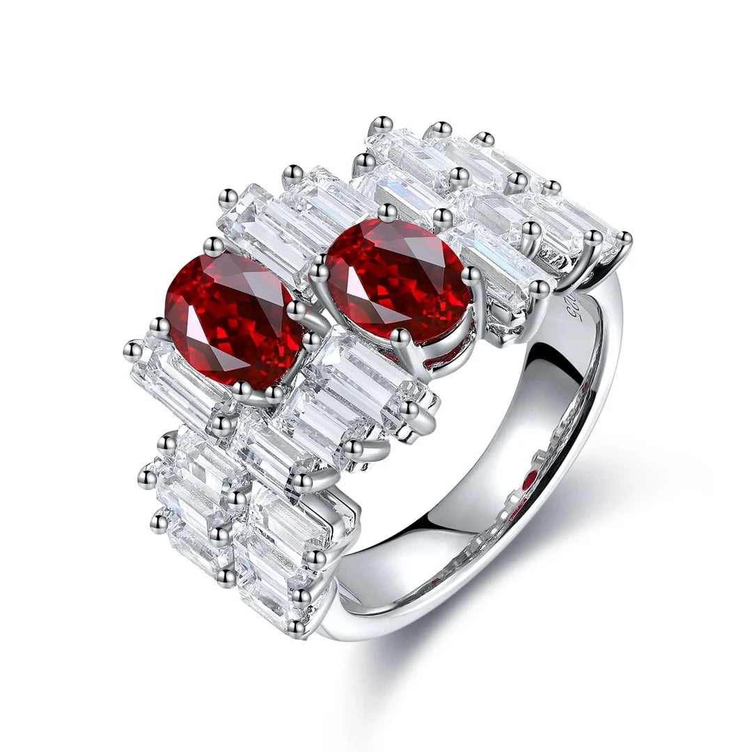 Gemfiori Jewelry Trendy High Quality S925 Silver Cultivated Ruby Ring Unisex Engagement Ring for Wedding Party or Gift