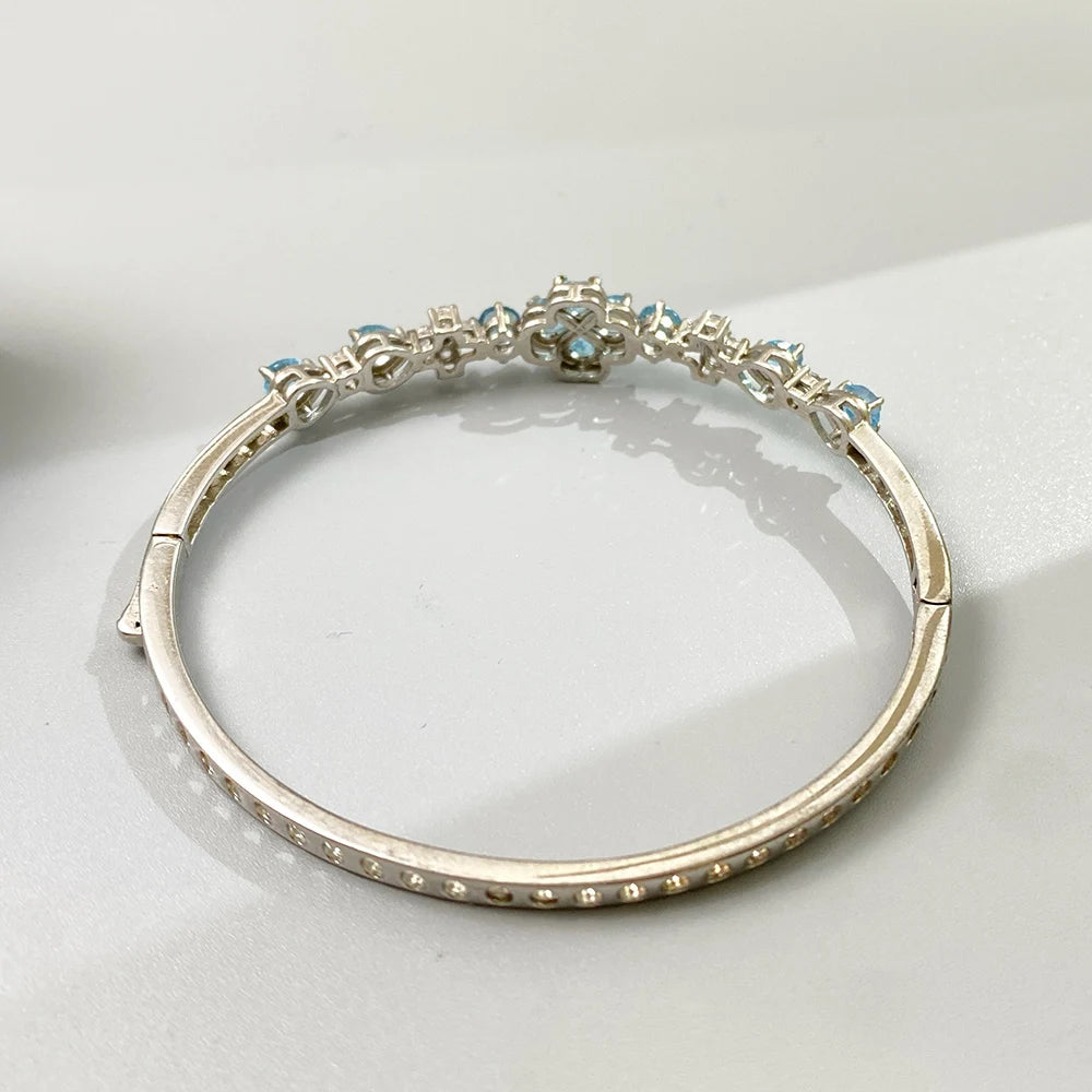 Gioiellieri Natural Topaz Bracelet with S925 Sterling Silver for Women Elegant Blue Gemstone Jewelry November Birthstone Healing Fine Gift