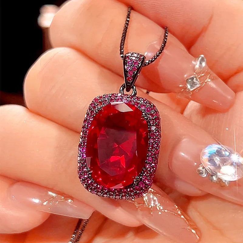 Gemfiori New Hot Selling High-quality Jewelry Copper Gold-plated Simulation Red Corundum Zircon Black Gold High-end Set Jewelry for Women