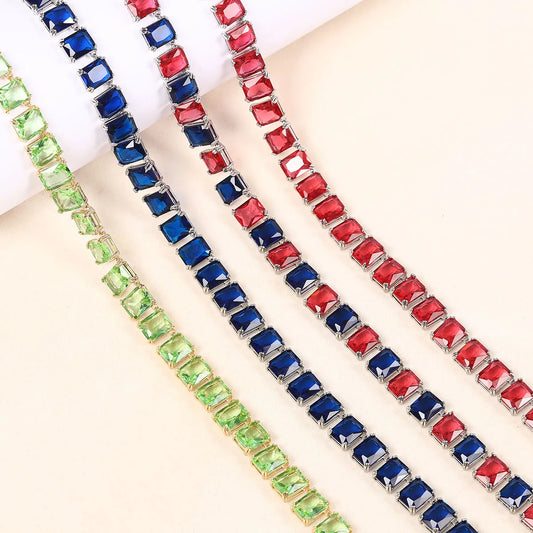 S&S Rectangle Crystal Tennis Chain Choker Necklace — Blue, Red, Green & Multi | S&S Collection