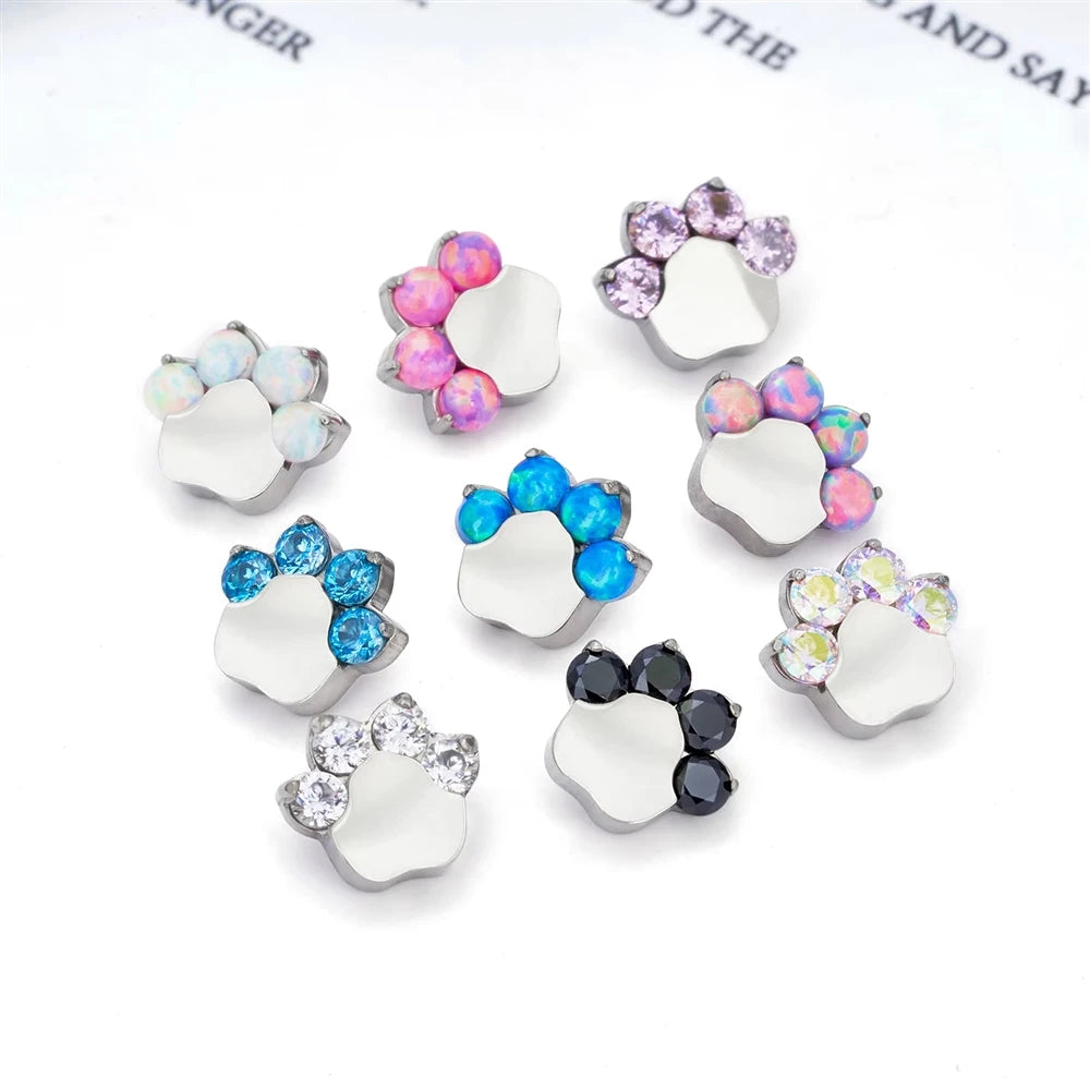 Wholesale G23 Titanium Cat Shape Stud CZ Opal Inlay Labret Internal Thread 16G Lip Conch Helix Nail Tragus Body Piercing Jewelry