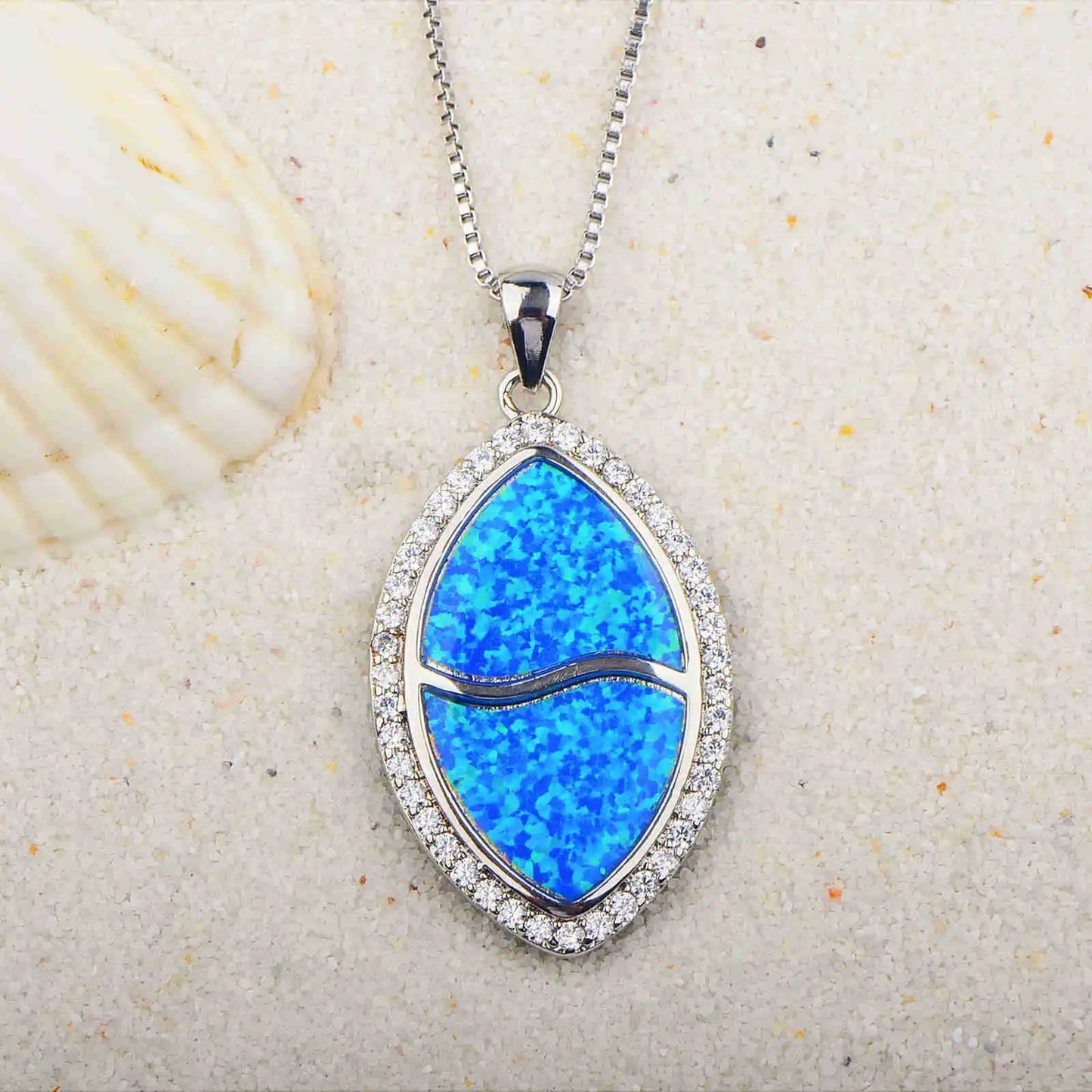 Aobao Trendy Blue Opal Christian Copper Link Chain Necklace New Design Pendant European American Fashion Jewelry