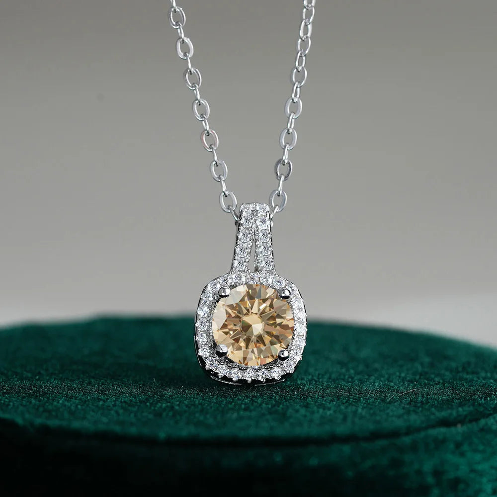 Fine Jewelry 925 Silver Square Bezel Set Round Cut 1CT 2CT VVS GRA Certified Colorful Moissanite Diamond Pendant Necklaces Women