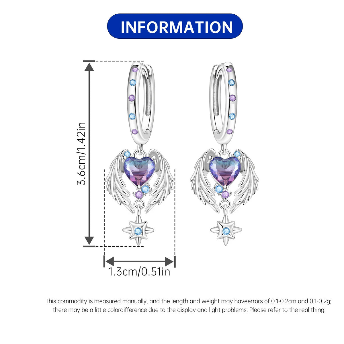 S&S Purple Ombré CZ Angel Wing & Star Drop Earrings – Silver Plated – Collection