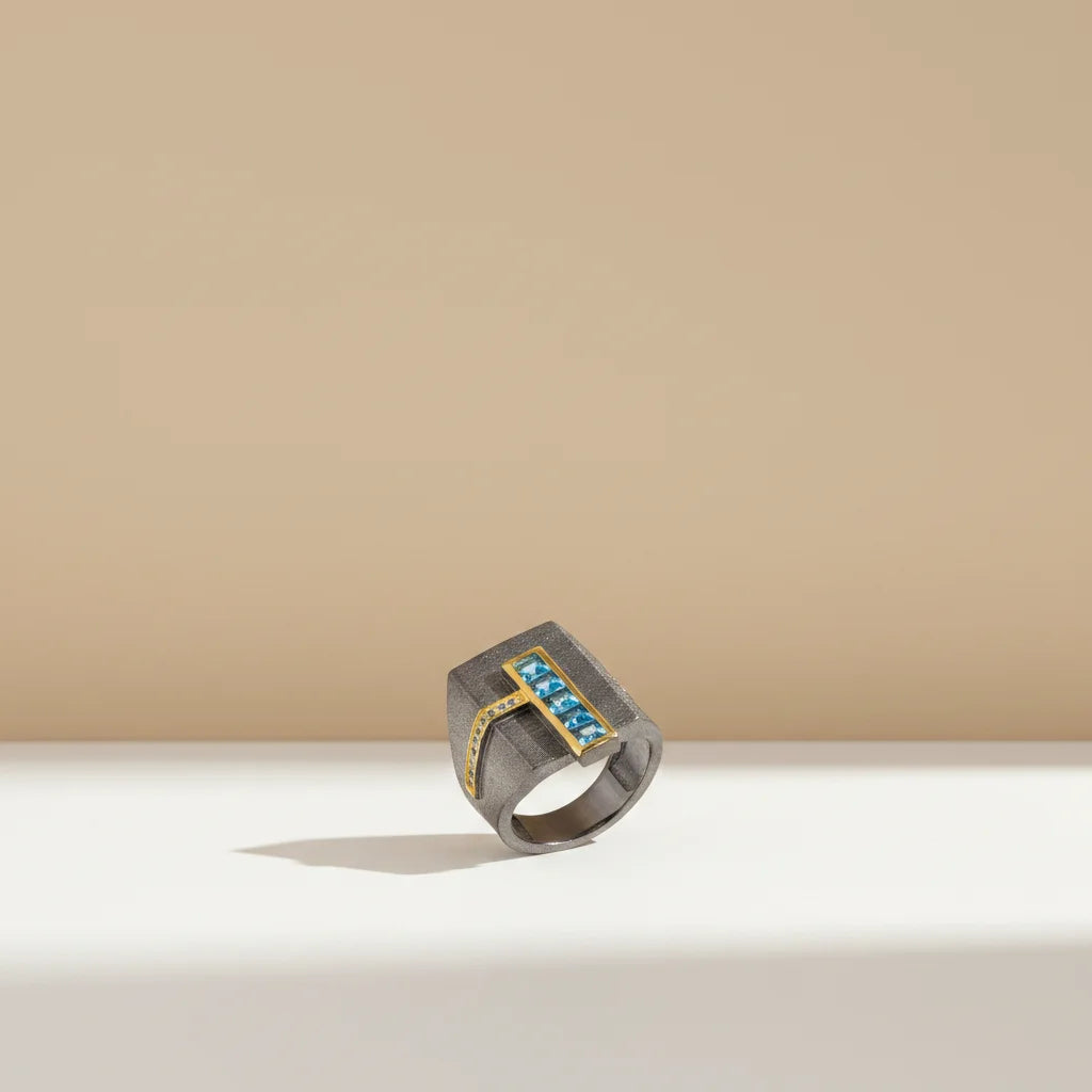 Simple Design Vintage Personality Rings,925 Sterling Silver Plated Gold Ring With Blue Topaz