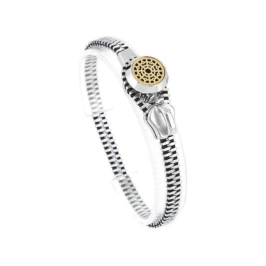 KALEN Unisex Creative Gold/Silver Stainless Steel&Jade Thread Zipper Bracelet
