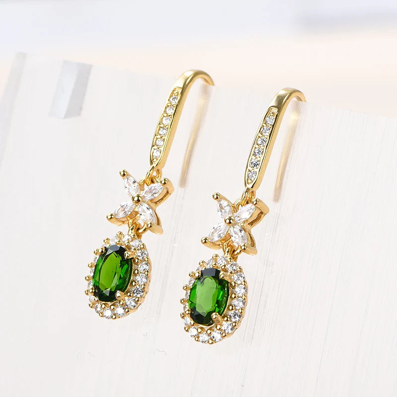 Gioiellieri Natural Chrome Diopside Earrings S925 Sterling Silver Dangle Earrings for Women Fine Jewelry Anniversary Gift May Birthstone