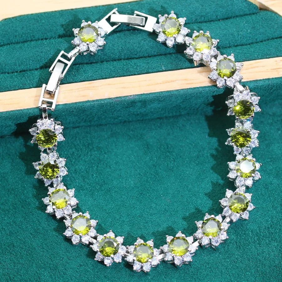 XOTICA 2024 New Green Zircoia 925 Silver Women's Jewelry Set Wedding Accessories Including Earrings Necklace for Anniversaries Parties