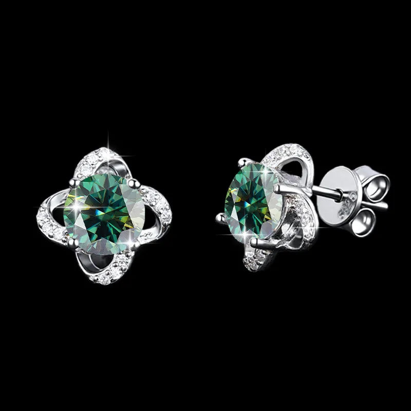 REDheart Trendy S925 Silver Four-leaf Clover Inlaid 1CT Moissanite Pendant Necklace and Earrings for Women Jewelry Set