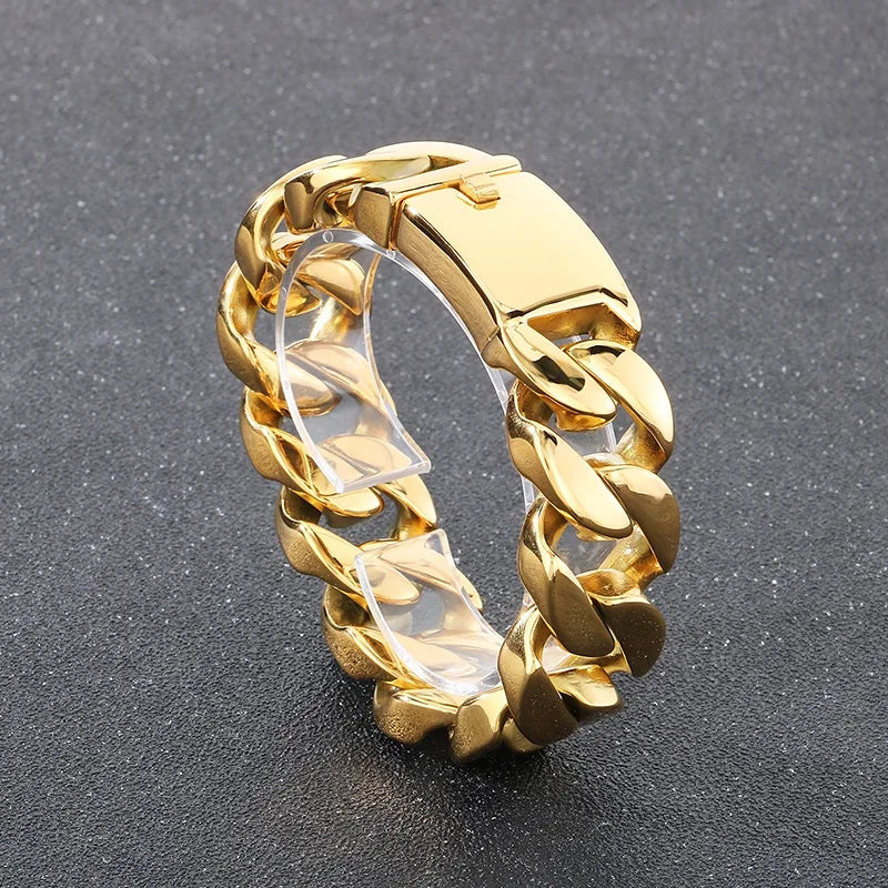 KALEN Hiphop Fine Jewelry Fashion Bracelets Men Stainless Steel 26mm Cuban Links Bracelet Bangle