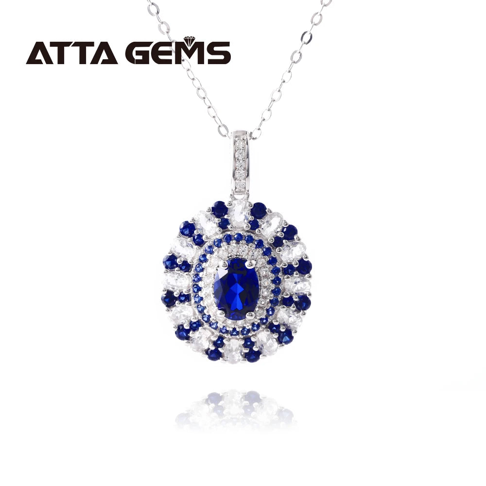 Blue Sapphire 925 Silver 2.8 Grams Solitaire Sri Lanka Oval Cut 7*5mm Created Blue Sapphire Halo Eye Pendant Necklace