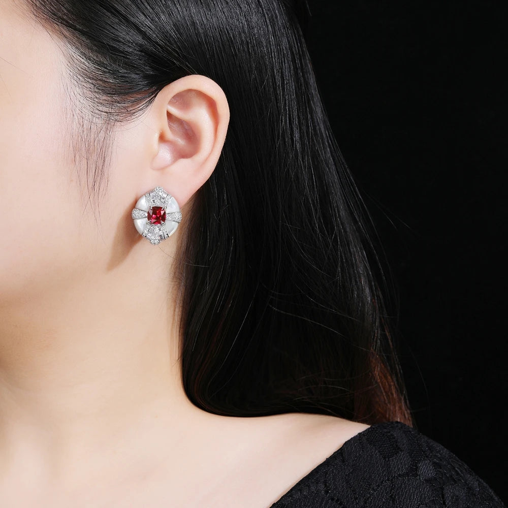 MUSHAN Jewelry Factory Mother of Pearl S925 Sterling Silver Stud Earrings With Electroplated Gold High Carbon Diamond Jewelry