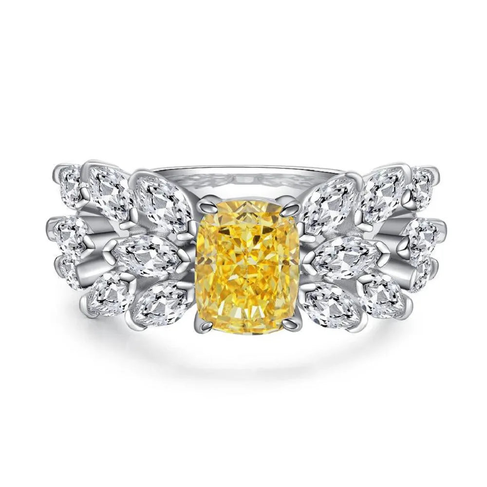 Trendy 925 Sterling Silver 5A 8A Yellow Cubic Zirconia Ring for Women Engagement Promise Bride Rings Customized Jewelry Supplies