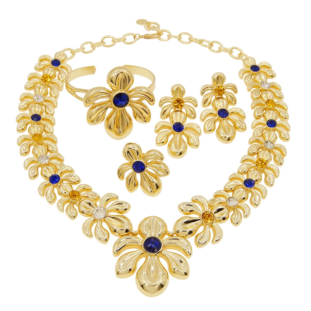 Zhuerrui Women's Necklace Jewelry Set Pendant Bangle Earrings Ring Chain Jewelry Set Italian Bridal Jewelry Set H00487