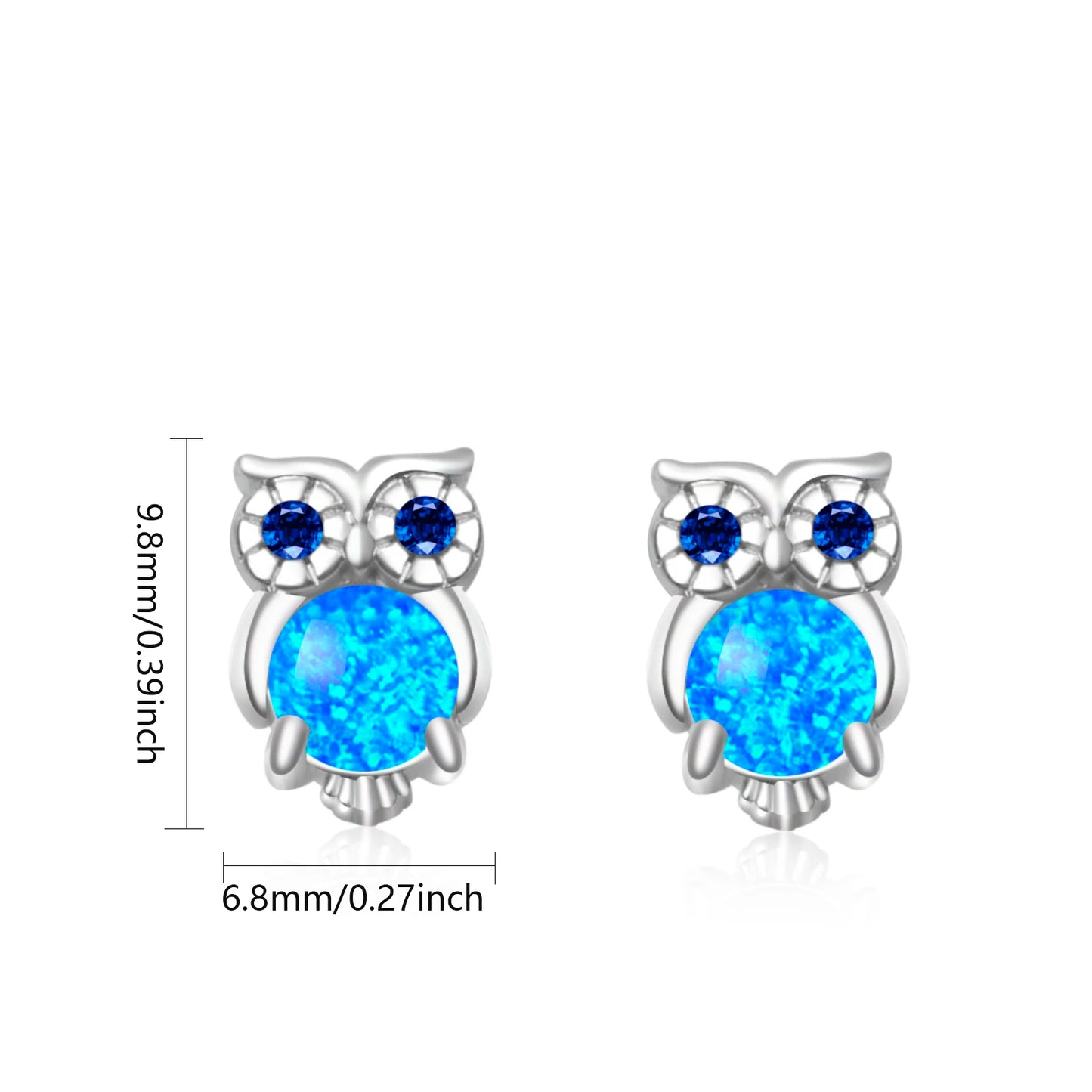 Aobao Women's Silver Plated Brass Stud Earrings with Geometric Owl Design Bohemian Christian Style Opal Gift
