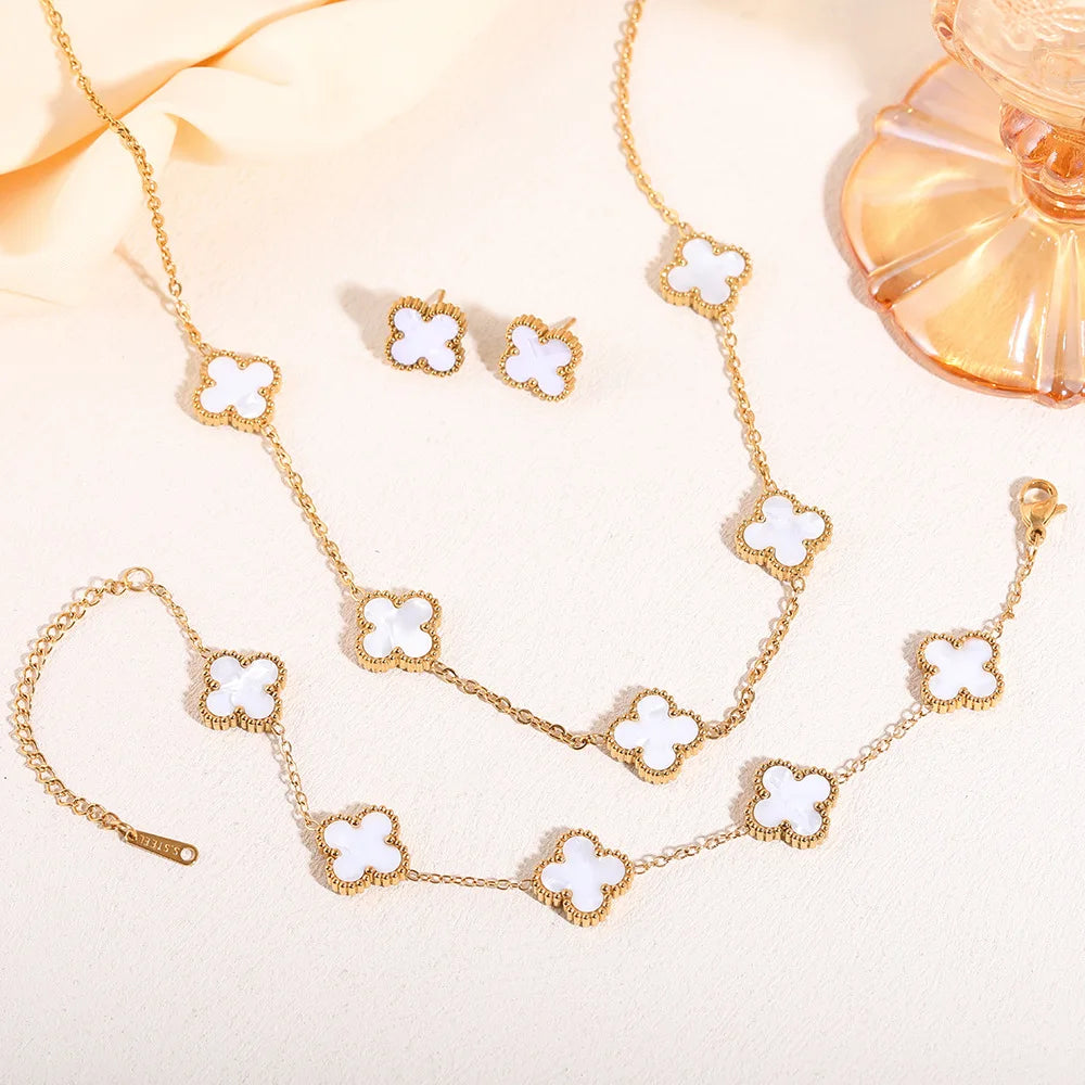 S&S Four-Leaf Clover Necklace, Earring & Bracelet Set – Collection