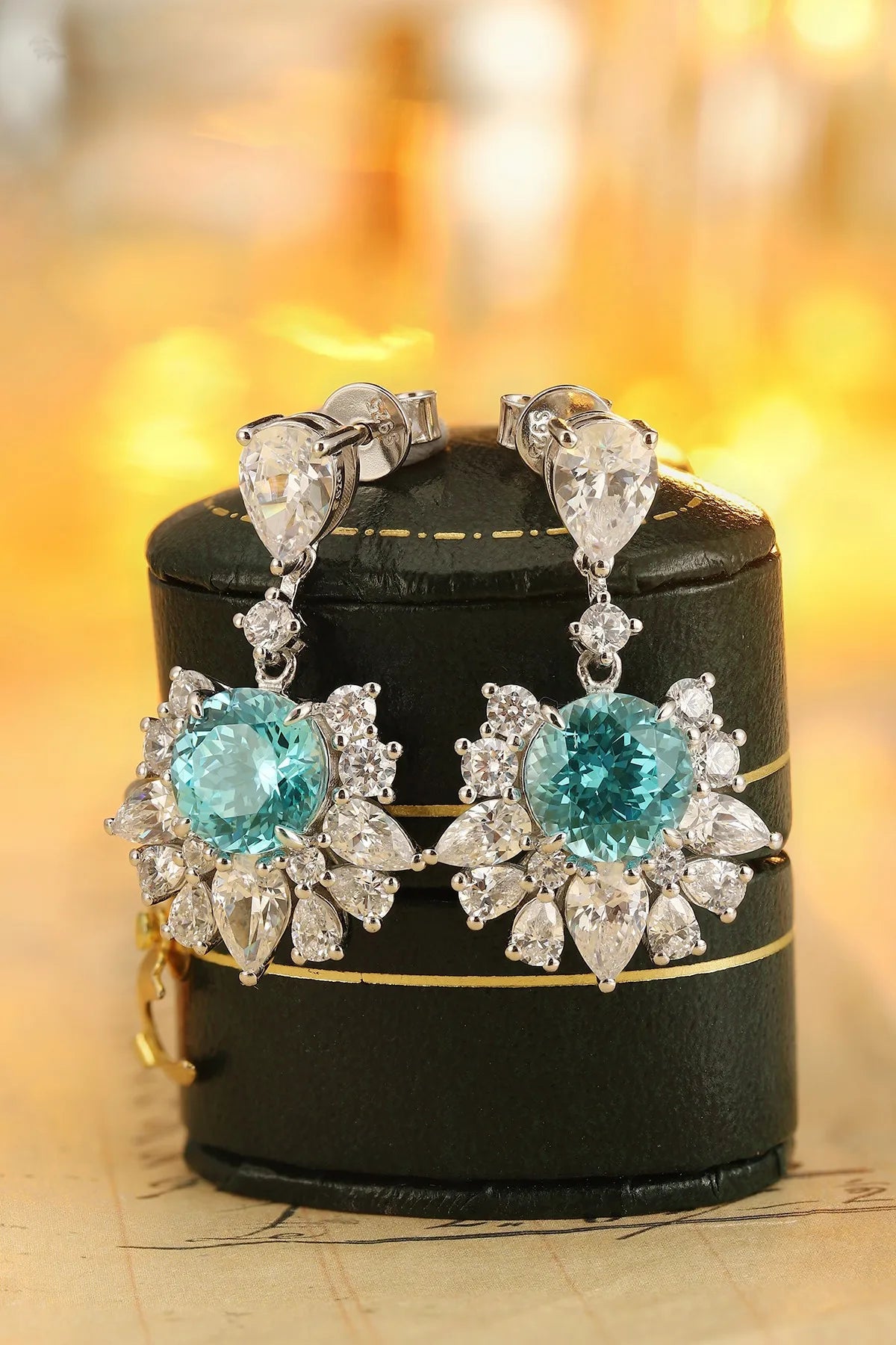 Gemfiori Anster High Quality Lab Grown Paraiba Round Cut S925 Silver Earring Stud Dainty Gemstone Earrings for Women Daily Wear Gift