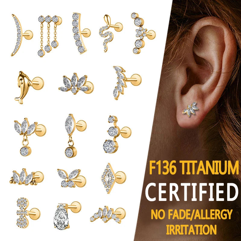 S&S ASTM F136 Titanium Labret Stud | Zircon | 83 Designs | Titanium & Gold