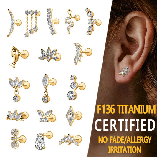 S&S ASTM F136 Titanium Labret Stud | Zircon | 83 Designs | Titanium & Gold