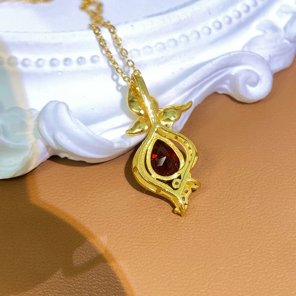 Gioiellieri Natural Garnet Pendant Necklace 925 Sterling Silver Rhodium/Gold Plated Luxury Trendy Women's Engagement Anniversary Party Gifts
