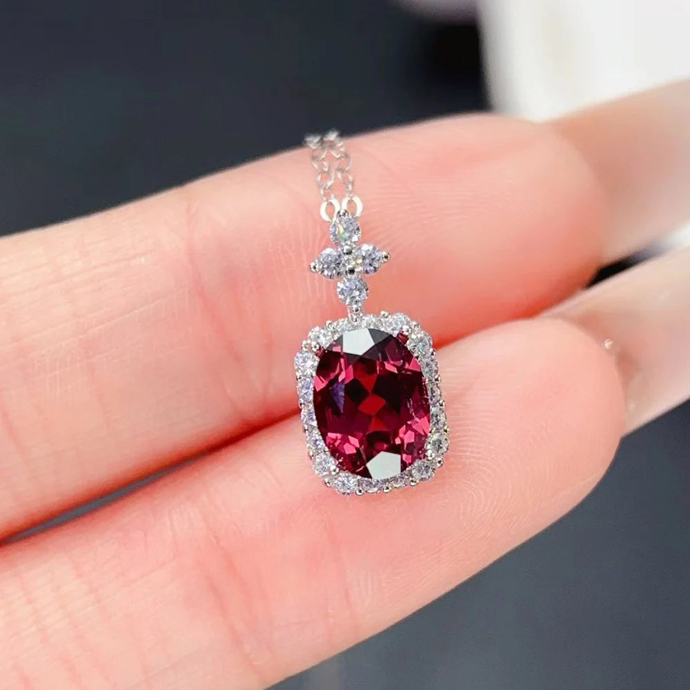Natural Garnet Pendant Necklace 925 Sterling Silver Rhodium Plated Luxury Jewelry for Trendy Engagement Anniversary Party Gifts