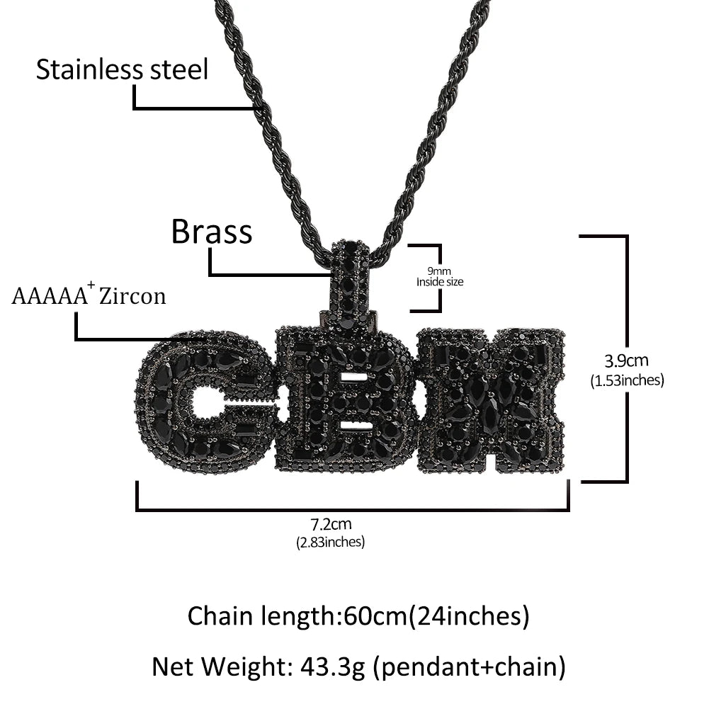 BiG-BOSS Uwin Mix Setting Name Pendant Multi Color CZ Initial Pendant Vertical Letter Pendant Hip Hop Personalized Jewelry