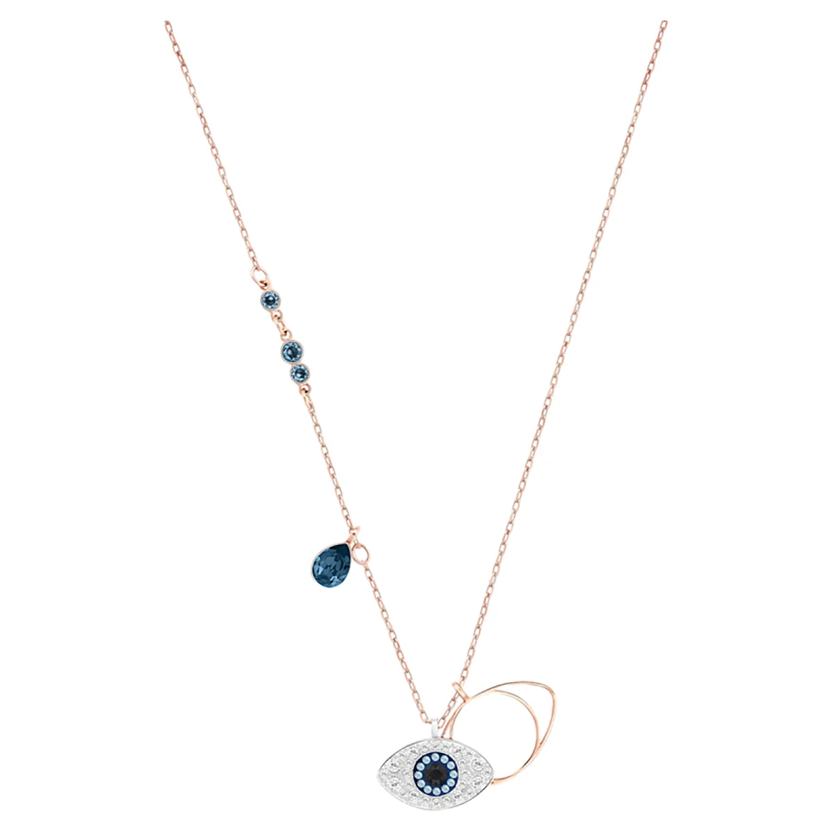 S&S Dainty Sparkling Blue Crystal Eye Necklace, Multitone Metal Layered Eye Charm Pendant Daily Ladies Fashion Jewelry