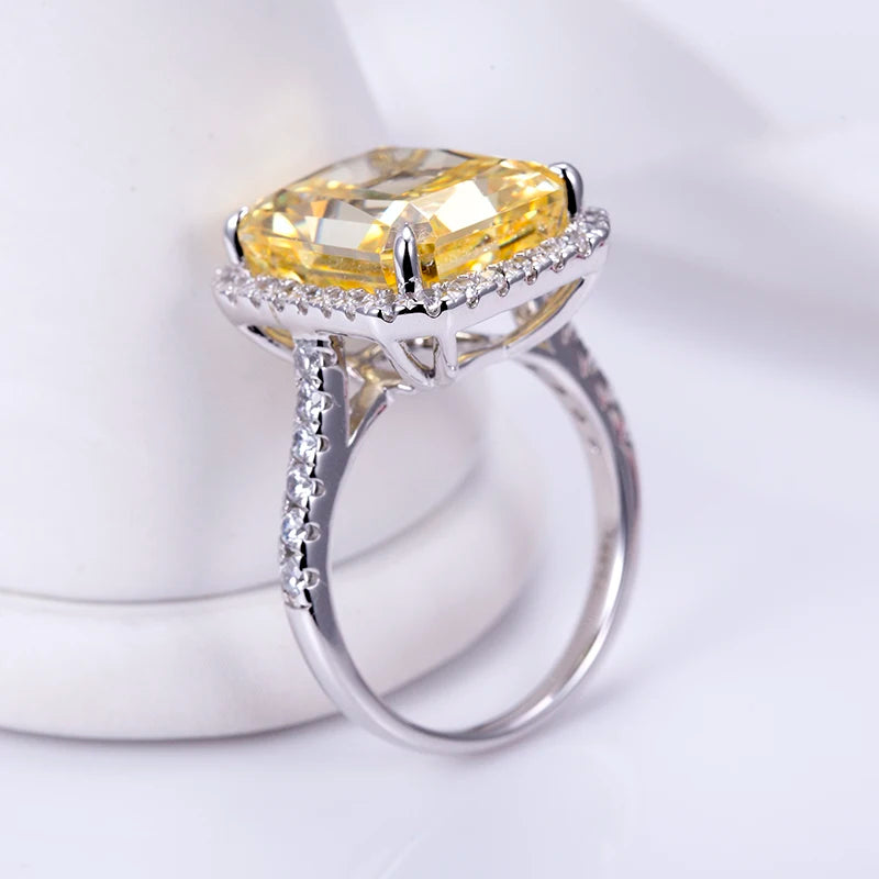 Messi Jewelry MSR-960 High Carbon Cubic Zircon Yellow Diamond Ring Jewelry S925 Radiant Cut Eternity  Engagement Wedding Ring