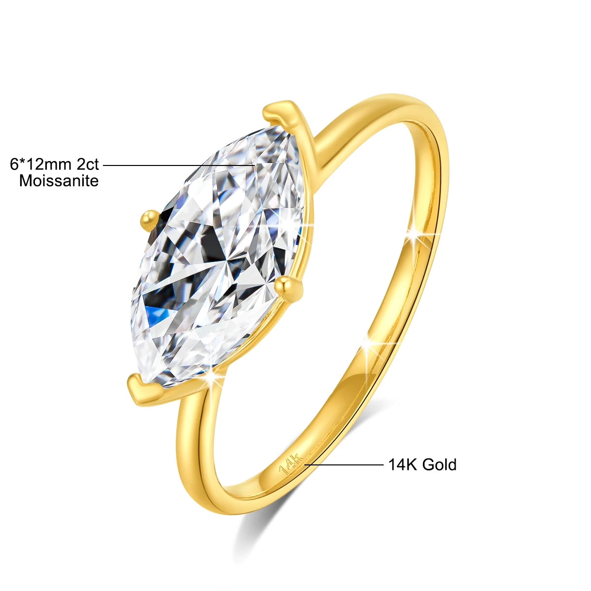 Gioiellieri Luxury Engagement Jewelry 6x12mm 2ct Marquise Cut Moissanite Hollow 14k Ring Women's Gold