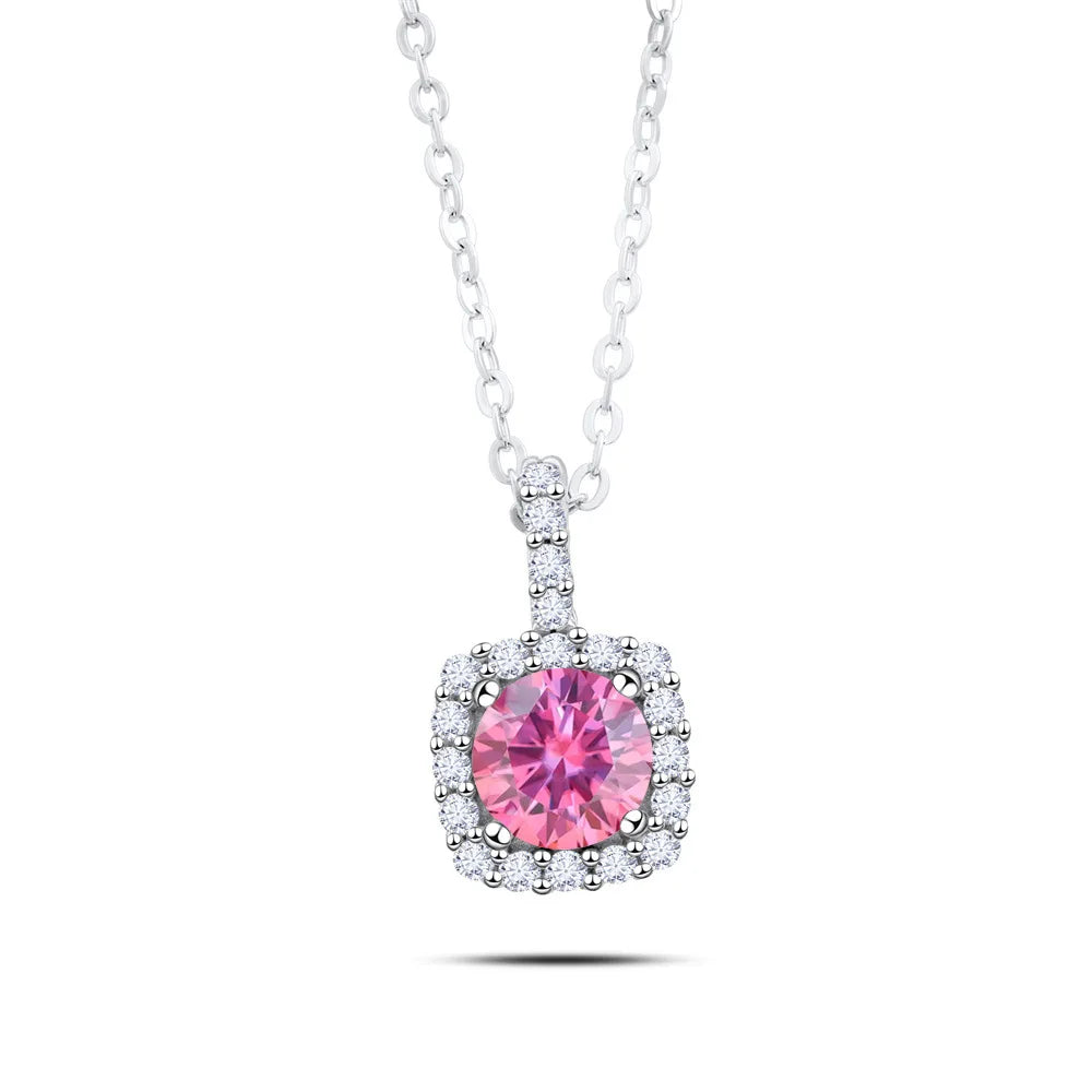 Factory 925 Sterling Silver Square Bezel Set Round Cut 1ct VVS GRA Colored Moissanite Jewelry Trendy Women Necklace Jewellry