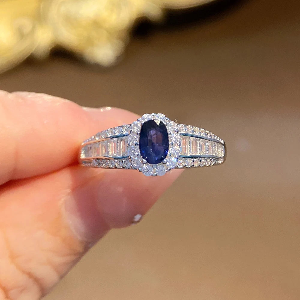 Gioiellieri High End 925 Silver Gemstone Engagement Ring Natural Sapphire Fashion Jewelry for Unisex Wedding Gift