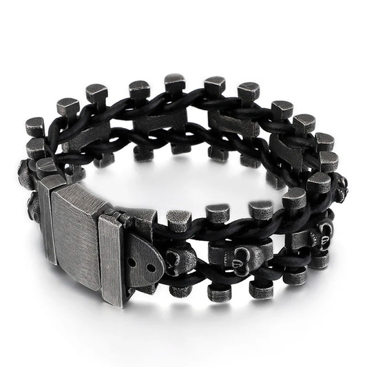 KALEN Oxidation Stainless Steel Punk Skull Bracelet for Men