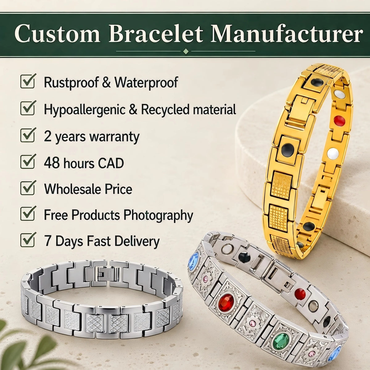 NewLife - Magnetic Bracelet with Black Ceramic Links