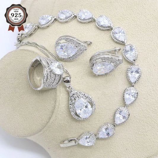 Wholesale Silver Bridal Wedding Jewelry Sets for Women for Gift Featuring Zircon Hoop Earrings Necklace Ring Pendant Bracelets