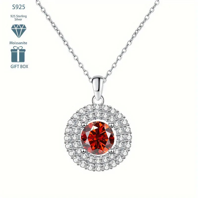 Dainty Double Halo Set Round Cut 1ct VVS GRA Colored Moissanite Jewelry Trendy 925 Sterling Silver Disc Pendant Necklace