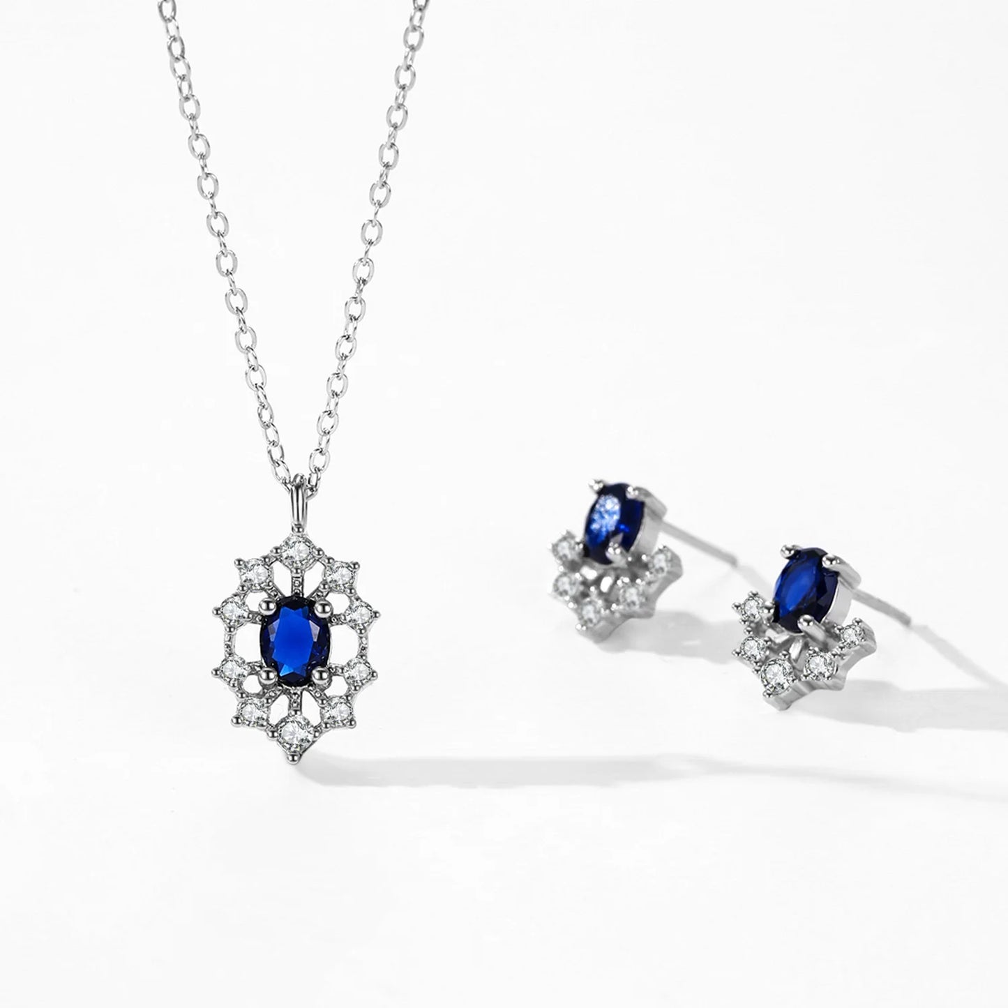 Fashionable 925 Sterling Silver Temperament Sunflower Earring Necklace Minimalist Retro Blue Jewelry Set Gift Set